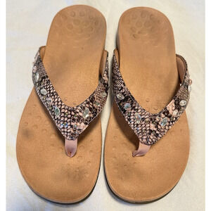 Vionic Lucia Snake Print Sandals Womens Size 8 Pink Embellished Flip Flops EU 39